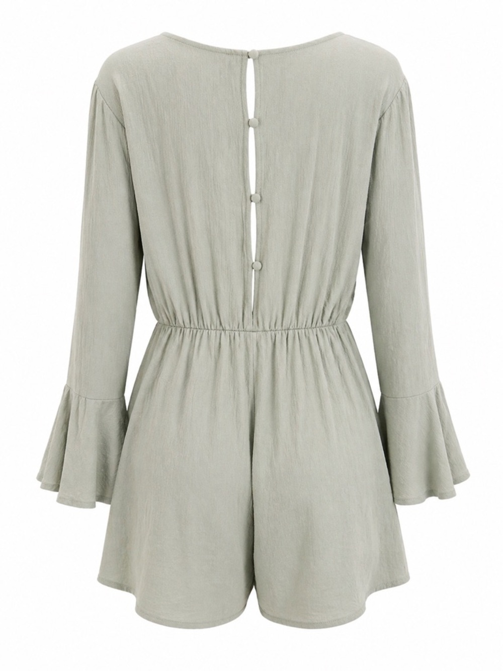 Showpo Sage Green Flowy Romper Size 10 Rayon Tie Waist Open Button Back Boho - Picture 4 of 8